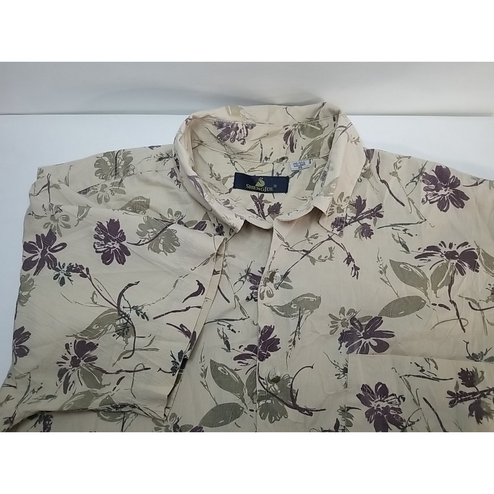 Shengjue Mens Floral Short Sleeve Button Up Hawaiian Shirt Multicolor Size 40